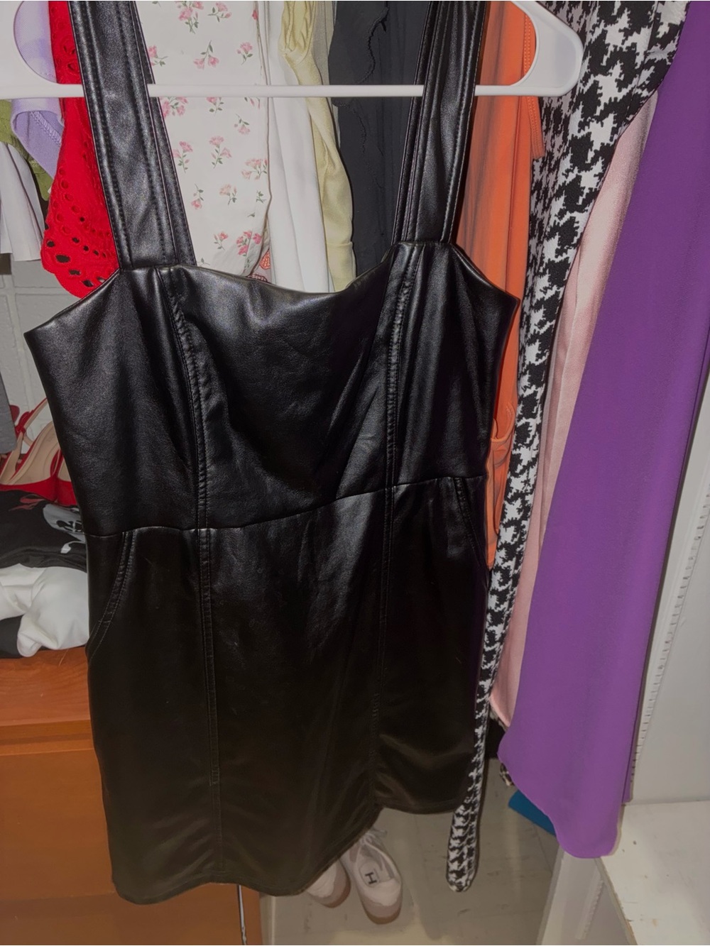 Forever 21 Black Faux Leather Mini Dress with Wide Straps